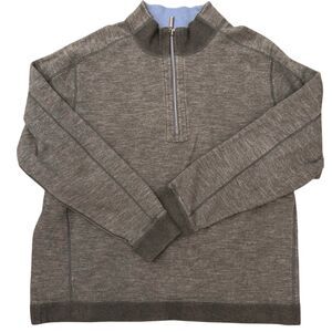 Tommy Bahama Reversible Sweater Mens XL 1/4 Zip Pullover Blue Grey Cotton Knit